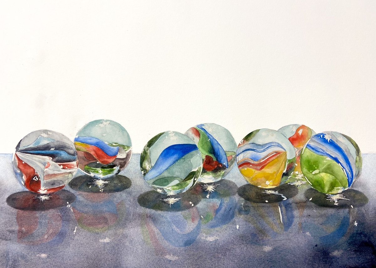 Bolitas de cristal, acuarela