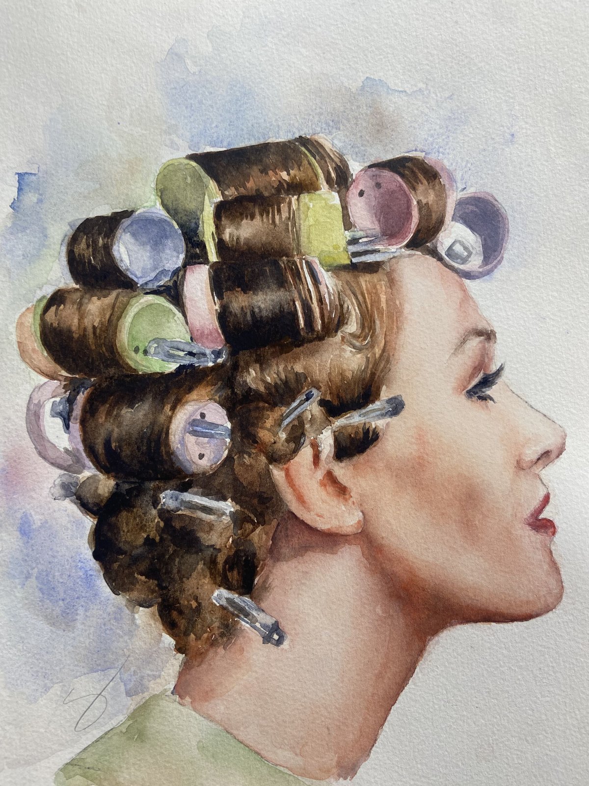 Cachirulos, retrato de mujer en acuarela