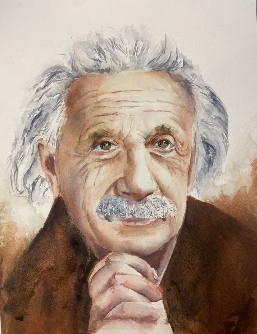 Retrato de Albert Einstein en acuarela