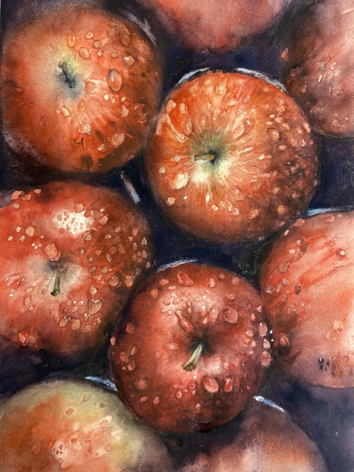 Manzanas, naturaleza muerta en acuarela por Sarah Atalah Perrot